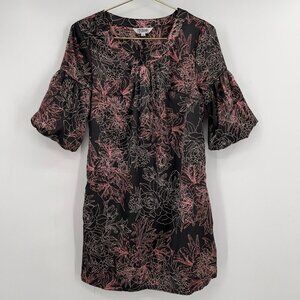 Tramp black pink floral bell sleeve shift Mini dress Pull-on style S